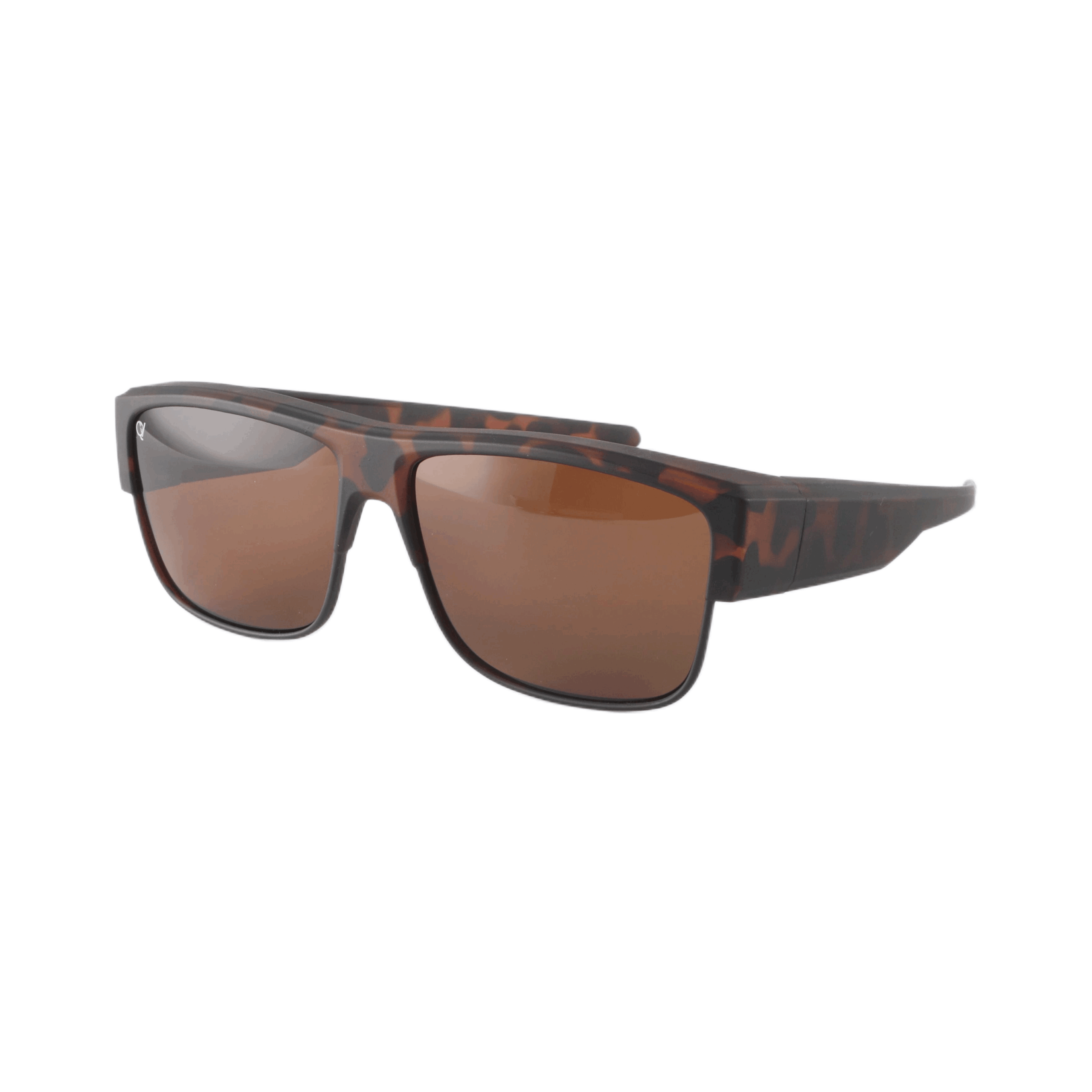 QV-A108BB mat Havana is een rechthoekige overzetbril in de kleur donker mat havana_open